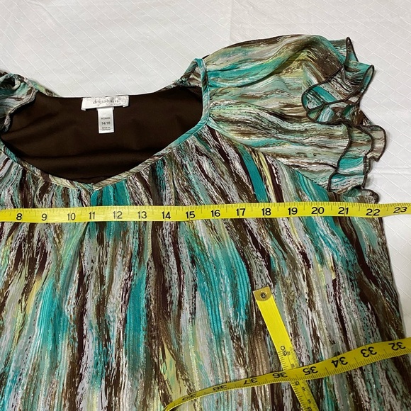Dress Barn Blouse size 12 lined  teal brown flutter sleeve - Picture 9 of 10